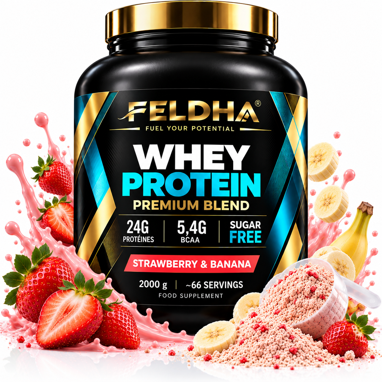 Whey Protein FELDHA — 2000g — Strawberry-Banana