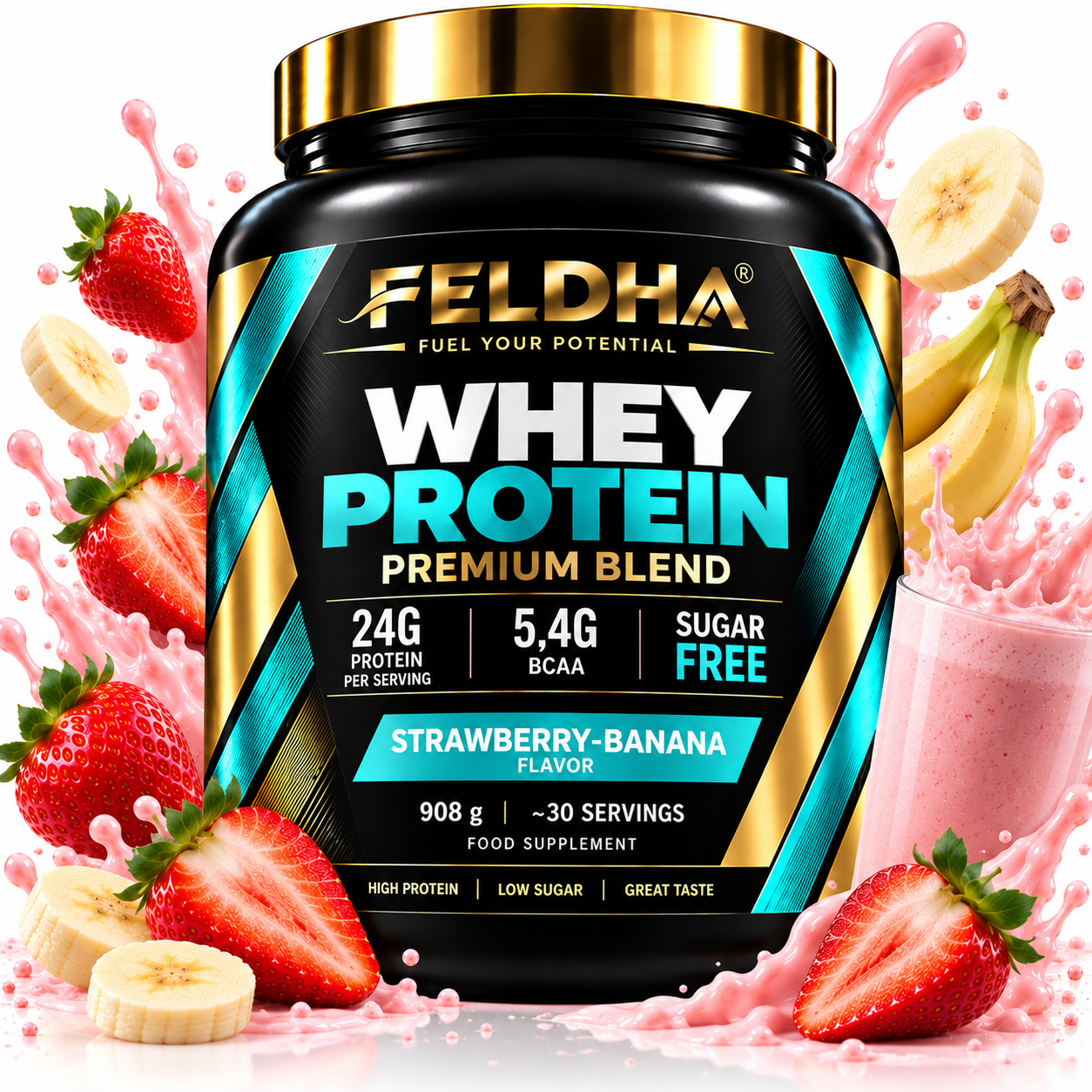 Whey Protein FELDHA — 908g — Strawberry-Banana