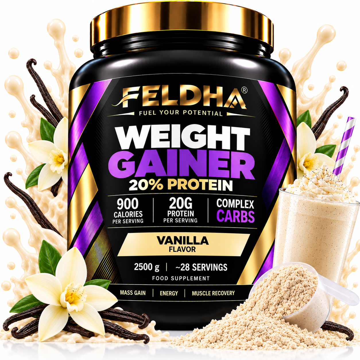 Weight Gainer 20% FELDHA — 2500g — Vanilla