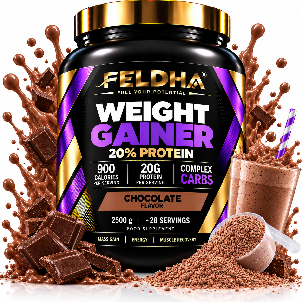 Weight Gainer 20% FELDHA — 2500g — Chocolate